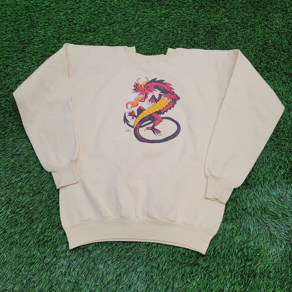 Vintage 1987 Fire Breathing Red Dragon Sweatshirt Womens M/L 20x23 Cropped USA - Picture 1 of 14